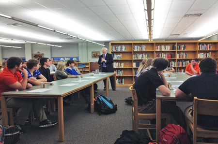 Senator Gene Yaw speaking to Towanda High School Students