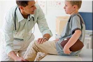 Physician treating child