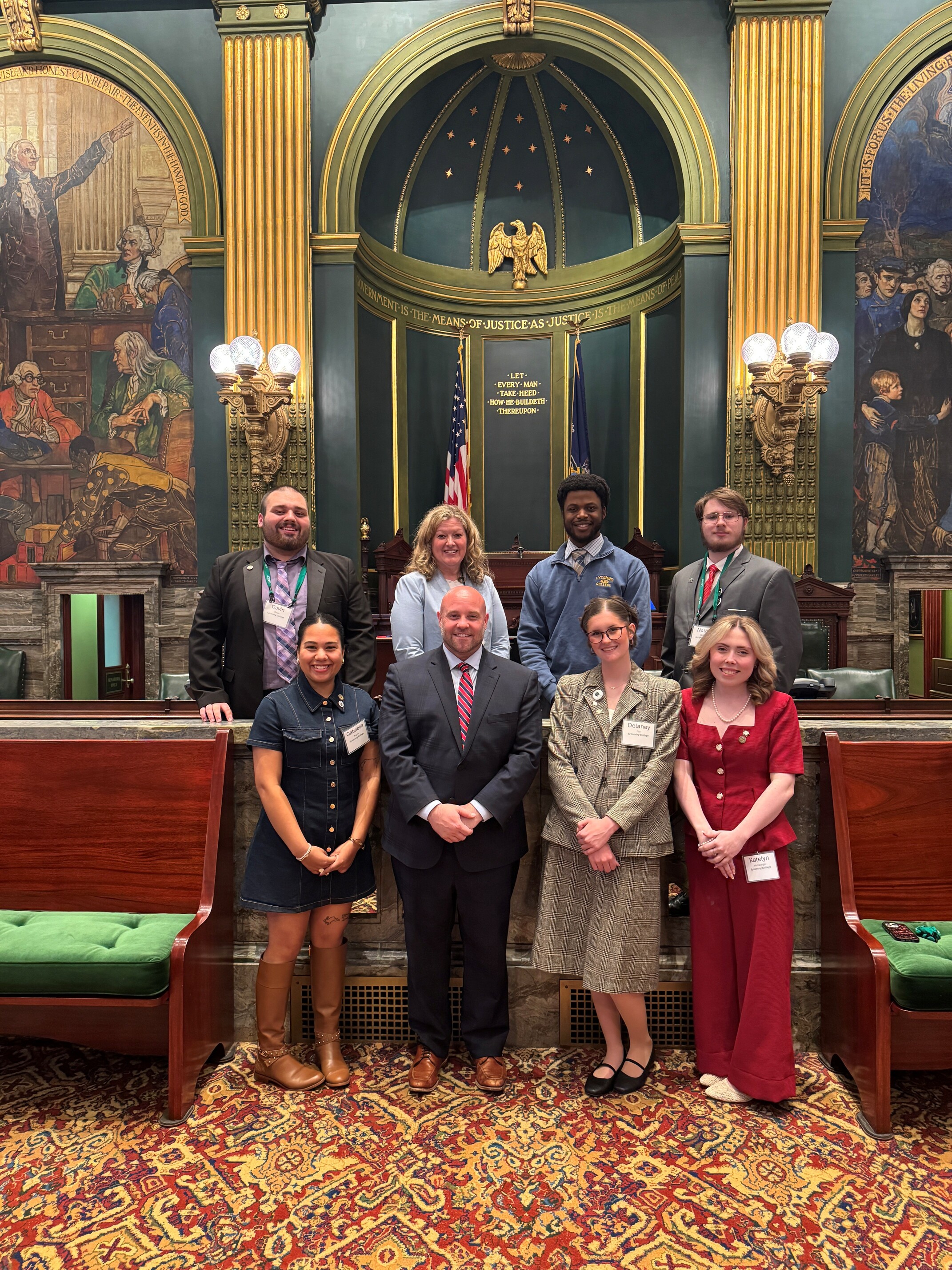 Sen. Yaw staff pictured in the Senate Chamber with Students from Lycoming College who attended AICUP Day on the Hill.