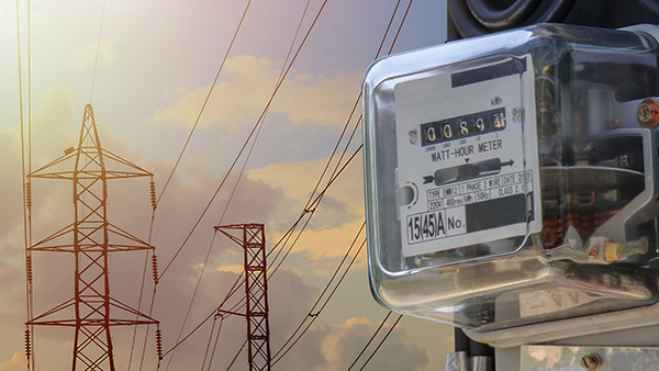 Electrical box and towers behind.