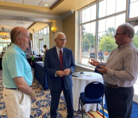 August 9, 2021 - Senator Yaw speaks with PA Association of Municipal Administrators (PAMA) President David Jarrett (right) and David Carson (left), Secretary, Eagles Mere Borough, during the 62nd Annual Conference in Gettysburg. 08/09/21