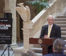September 25, 2018 - Senator Gene Yaw speaks during Pennsylvania Public Media’s Event "Battling Opioids" in the Ryan Office Building in Harrisburg. 09/25/18