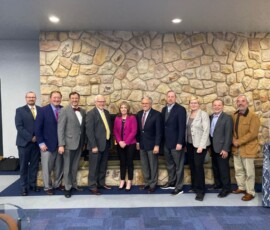 December 3, 2019 - The Center for Rural Pennsylvania, a bipartisan, bicameral research agency of the Legislature, held its annual winter board meeting on the campus of the Pennsylvania College of Technology in Williamsport on Tuesday. Pictured L to R: Darrin Youker, Pennsylvania Farm Bureau; Dr. Joseph T. Nairn, Northern Pennsylvania Regional College; Dr. Michael A. Driscoll, Indiana University of Pennsylvania; Sen. Gene Yaw (R-23); Sen. Katie Muth (D-44); Rep. Eddie Day Pashinski (D-121); Stephen M. Brame, Pennsylvania Rural Electric Association/Allegheny Electric Cooperative (PREA); Shannon M. Munro, Pennsylvania College of Technology; Dr. Lawrence Feick, University of Pittsburgh; and Rep. Garth Everett (R-84). 12/03/19