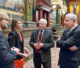 April 29, 2014 - I had the pleasure of introducing Jennifer Jackson and Jean-Luc Lavallee, students at South Williamsport High School, to Senate Majority Leader Dominic Pileggi. Jennifer and Jean-Luc served as Guest Pages in the Senate. 04/29/14