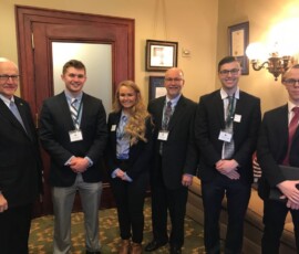 April 17, 2018 - Senator Yaw meets with students from Lycoming College for AICUP "Student Aid Advocacy Day" at the Capitol. Pictured L to R: John Peters, Alexia Perrin, College Dean of Students Dan Miller, Andrew Shelly, and Jacob Quasius. 04/17/18
