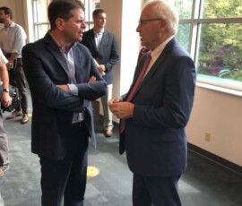 September 16, 2019 - Sen. Yaw talks with Cosmo Servidio, EPA Regional Administrator for the Mid-Atlantic Region (Region 3), during the Opportunity Zone Roundtable discussion at the Williamsport Trade and Transit 2 Centre. 09/16/19