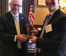 April 8, 2019 - Senator Gene Yaw is presented with the “Champion of the Merit Shop” Award by Austin Cawley, Government Affairs Coordinator for the Associated Builders & Contractors (ABC) of Pennsylvania. 04/08/19