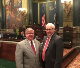 April 18, 2018 - State Sen. Gene Yaw today hosted Rev. Glen Bayly of Mifflinburg for the state Senate’s Invocation. 04/18/18