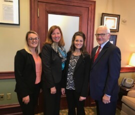 October 17, 2018 - Senator Yaw welcomes Bloomsburg University Nursing Associate Professor & Chairperson Sheila Hartung, Ph.D., RN (center) & students Paighton Martin (left) from Bradford County and Deidre Long (right) from Northumberland County to the Capitol today to discuss important legislation impacting the nursing profession. 10/17/18
