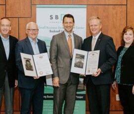 July 19, 2018 - Senator Yaw recently congratulated the Bucknell University Small Business Development Center on its 40th Anniversary.  Pictured Left to Right:  Sen. John Gordner, Senator Gene Yaw, Steve Stumbris-SBDC Director, Rep. Fred Keller and Rep. Lynda Schlegel Culver. 07/19/18