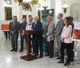 June 3, 2019 - Senator Gene Yaw and Board Members of the Center for Rural Pennsylvania discuss results from a year-long research project measuring median broadband speeds across Pennsylvania during a press conference at the State Capitol on Monday. 06/03/19