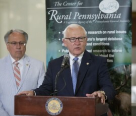 June 3, 2019 - Senator Gene Yaw and Board Members of the Center for Rural Pennsylvania discuss results from a year-long research project measuring median broadband speeds across Pennsylvania during a press conference at the State Capitol on Monday. 06/03/19
