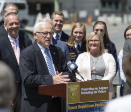 May 8, 2019 - Senator Yaw offers remarks during the “ Farming First” Press Conference held outside the Capitol Building Wednesday. 05/08/19