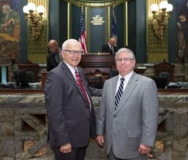 June 19, 2019 - Senator Yaw welcomed the Rev. Glen Bayly of Union County to the state Capitol this week.  Rev. Bayly, a campus minister and retired Pastor of the Mifflinburg Alliance Church, delivered the invocation before the Senate Session. 06/19/19