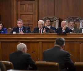 February 25, 2019 - Senator Yaw discusses the importance of boosting job training efforts and the need to adjust prevailing wage requirements for taxpayer-funded projects with Secretary Oleksiak during the Department of Labor & Industry budget hearing at the State Capitol. 02/25/19