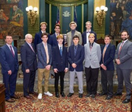 February 5, 2020 - Senator Yaw and Rep. David Rowe today welcomed the Lewisburg Boys Cross Country team to the State Capitol Building.  The Green Dragons won the '19 PIAA Class "AA" state title during the CC Championships in Hershey last year. 02/05/20