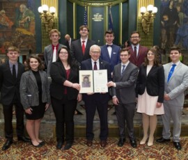February 3, 2020 - Senator Yaw congratulates the Loyalsock Twp. Lancers Marching Band on their 2019 first-place finish during the Cavalcade of Bands Championships at Hershey Park Stadium last November. The Lancer’s won the Cavalcade of Bands with a score of 92.7. 02/03/20