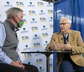 January 13, 2022 - Senator Yaw talks with Russell C. Redding, Secretary, Pennsylvania Department of Agriculture, during the 106th PA Farm Show in Harrisburg. 01/13