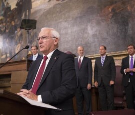 September 28, 2016 - Sen. Gene Yaw today led the committee of lawmakers who escorted Governor Wolf into the House of Representatives for the Joint Legislative Address on the Opioid Epidemic. Yaw announced the Governor’s arrival into the House Chambers. 09/28/16