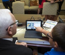 June 6, 2018 - Senator Yaw visits with elementary school students from Lewisburg for “Coding in the Capitol Day”, a day to demonstrate how to write a line of code, as well as discuss computer science programs across the Commonwealth. 06/06/18