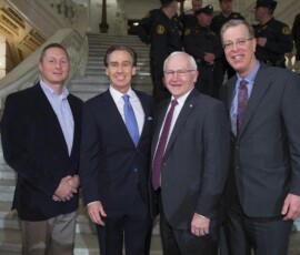 March 1, 2016 - Senator Yaw joined Steve Murphy Shope, Executive Director of Project Bald Eagle in Lycoming County; Lt. Governor Mike Stack and DDAP Secretary Gary Tennis during the Pennsylvania Department of Drug and Alcohol Programs press conference recognizing more than 300 municipal police departments, the Pennsylvania State Police (PSP) and hundreds of individual police officers who have reversed more than 600 opioid overdoses in little more than one year. 03/01/16