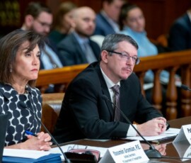 January 29, 2020 - DEP Secretary Patrick McDonnell and Acting PennDOT Secretary Yassmin Gramian, P.E. discuss Pennsylvania’s involvement in the Transportation and Climate Initiative Wednesday at the State Capitol. 01/29/20
