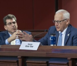 April 10, 2019 - Senator Gene Yaw attends a Senate Majority Policy Committee hearing to discuss the demographics of higher education. Presenters during the hearing included Dr. Kent Trachte, President of Lycoming College in Williamsport and Professor Nathan D. Grawe, Ada M. Harrison Distinguished Teaching Professor in the Social Sciences & Professor of Economics, Carleton College 04/10/19