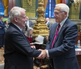 January 4, 2022 - Senator Yaw welcomed former Pennsylvania state Senator Jack McGregor, and his wife Joannah, to the Senate Chamber on Tuesday. Senator McGregor and his wife reside in Mifflinburg, Union County. 01/04