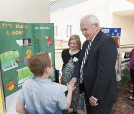 The Pennsylvania Association for Educational Communications and Technology (PAECT) held its 25th Annual PAECT Student Technology Showcase at the State Capitol Building. (Pictured are students and teachers from Montgomery Elementary School in Lycoming County) The showcase, located in the East Rotunda, is held annually to present legislators and the public with the opportunity to learn how teachers are integrating technology into K-12 classrooms across the Commonwealth. Students and teachers from Kindergarten to grade twelve from all parts of the Commonwealth converged on the Capitol for this exciting event. The participating students demonstrated engaging projects that utilized mobile devices, video, graphic design and robotics, animation and more. 05/16/16