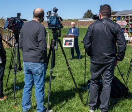 April 26, 2021 - During a news conference today at Flinchbaugh’s Orchard & Farm Market in Hellam Township, York County, Pennsylvania Farm Bureau (PFB) and the Chesapeake Bay Foundation voiced support for Senate Bill 465, legislation sponsored by state Sen. Gene Yaw (R-23). 04/26/21