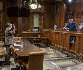 March 2, 2022 - Senator Yaw questions PA DEP Secretary, Patrick McDonnell, during the Senate Appropriations Budget hearing in Harrisburg. 03/02