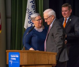 May 10, 2018 - Sen. Yaw recognizes Dr. Davie Jane Gilmour, President of the Pennsylvania College of Technology in Williamsport. President Gilmour recently celebrated her 20th anniversary as president and 40th anniversary of being a proud Penn College employee. 05/10/18