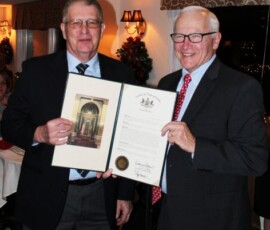 December 9, 2018 - Senator Yaw presents Deveron Wilcox of Forksville with a Senate Citation during a Special Presentation and Recognition at the Eagle Mere Country Club in Sullivan County. Deveron was named “Citizen of the Year” by the Sullivan County Chamber of Commerce. 12/09/18