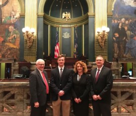 April 18, 2018 - State Sen. Gene Yaw (R-23) and Rep. Garth Everett (R-84) today honored Montoursville High School’s Gavin Hoffman at the State Capitol Building for winning his third PIAA Class AA state wrestling title. Gavin was joined by his Mom and Dad, James and Marisa. 04/18/18