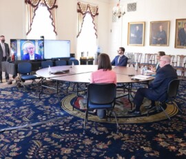 August 18, 2020 - Senator Yaw speaks with Maryland Governor Larry Hogan during the meeting of the Chesapeake Bay Commission Executive Council Tuesday. 08/18/20