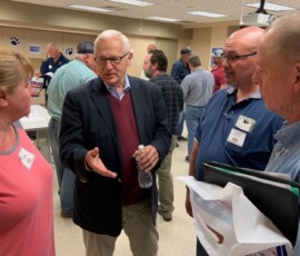 October 10, 2019 - Senator Yaw speaks with Muncy Township Secretary Gwen Pidcoe and Supervisors Matthew Doyle and Tom Schaech following the Senator's Grant & Funding Workshop Thursday in Towanda. 10/10/19