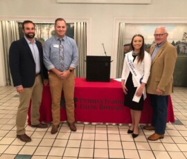 October 7, 2019 - Senator Yaw joins Rep. David Rowe (left); Justin Clapper, PA Farm Bureau and Khristyn Maurer, SUN Area Dairy Princess, during the Annual Farm Bureau Fall Meeting in Mifflinburg. 10/07/19