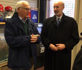 March 1, 2019 - Governor Tom Wolf joins Senator Yaw to tour the Williamsport levee project during his visit to Lycoming County. 03/01/19