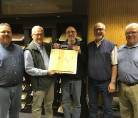 May 16, 2019 - Senator Yaw tours Barefoot Brand Flooring, located in Troy, PA.  L to R: Scott Cummings, President, Cummings Lumber Co.; Sen. Yaw; Steven White, Plant Manager, Barefoot Brand Flooring; Norm Steffy, Vice President, Cummings Lumber Co. and Roy Cummings Jr. 05/16/19