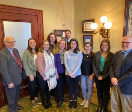 December 11, 2019 - On Wednesday, Senator Yaw met with Bucknell University faculty, as well as several undergraduate seniors who are working towards Pennsylvania teacher certification in early childhood and elementary education.  The group visited the State Capitol and discussed education policy and advocacy at the state level with Sen. Yaw.  Pictured L to R:  Senator Yaw; Molly Harmon; Megan Lafond; Katherine O'Shea; Dr. Janet VanLone, Assistant Professor of Education; Dr. Douglas Dexter, Assistant Professor of Education; Sol Balangero; Maria Garavente; Chloe Poltonavage and Dr. Abe Feuerstein, Professor of Education & Education Department Chair. 12/11/19