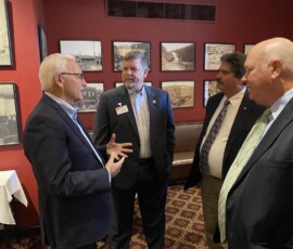 September 1, 2022 - Senator Yaw speaks with James A. Nobles, President and Chief Executive Officer of North Penn Comprehensive Health Services, Al Quimby, PenTeleData and Gerald A. “Arnie” Kriner, Chairman of the Tri-County Board of Directors during the Develop Tioga Breakfast in Wellsboro. 09/01