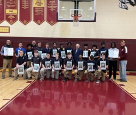 April 27, 2022 - Senator Yaw recognized the Saint John Neumann Regional Academy Boys’ Basketball Team upon winning the 2021-2022 PIAA District IV Class A Boys’ Basketball Championship. The Golden Knights captured the district title by defeating Liberty High School with a score of 64 to 50. They also progressed to the final round of the PIAA State championships. 04/27