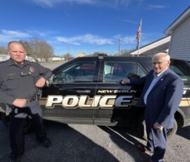 November 9, 2022 - Senator Yaw traveled to New Berlin Borough, Union County, on Wednesday to speak with Chief of Police Joshua Dreisbach (pictured left) and Borough Secretary and Treasurer Rebecca Witmer (not pictured) after the Borough secured a $25,000 state investment to upgrade their police radio system. 11/09