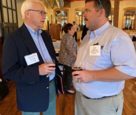 October 5, 2021 - Senator Yaw speaks with Scott Cummings, Owner, Cummings Lumber in Bradford County during the Keystone Wood Products Association Annual Dinner in Mifflinburg. 10/05/21