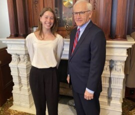 February 8, 2022 - Allie Mast, a Lewisburg resident and second year student at Messiah University stopped by to meet Senator Yaw this week, while job shadowing at the PA Capitol. 02/08