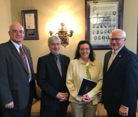 April 8, 2019 - Senator Yaw meets with Bill Fontana, Pennsylvania Downtown Center; Samantha Pearson, Executive Director/Elm Street Manager Lewisburg Neighborhoods; and Michael J. Derman, Lewisburg Borough Councilman and Chair of the Board of the Lewisburg Neighborhoods to discuss funding for the Keystone Communities Program with Main Street and Elm Street. 04/08/19