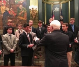 January 23, 2017 - Senator Yaw recognizes the Lewisburg High School Boys Soccer Team on the Senate Floor. The Green Dragons captured the 2016 PIAA Class AA boys’ soccer championship title defeating Quaker Valley High School, by a score of 1-0, last November at Hershey Park Stadium. 01/23/17