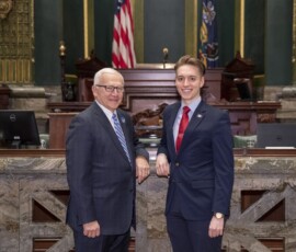 February 5,  2019 - Sen. Yaw welcomes his Williamsport District Office Intern, Michael Dressler, to the State Capitol.  Michael is a senior attending Lycoming College. 02/05/19
