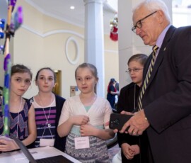 May 6, 2019 - Sen. Yaw meets with students from Montgomery SD and Loyalsock SD during the 2019 Student Technology Showcase. The showcase, located in the East Wing Rotunda of the Capitol Building in Harrisburg, is held annually to present legislators and the public with the opportunity to learn how teachers and students are integrating technology into K-12 classrooms across the Commonwealth. 05/06/19