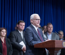 November 19, 2019 - Senators Joe Pittman (R-41), Gene Yaw (R-23) and David G. Argall (R-29) and other legislators Tuesday unveiled and discussed bills that will be introduced in the Senate and House of Representatives addressing Governor Wolf’s proposal to have Pennsylvania enter into the Regional Greenhouse Gas Initiative (RGGI). 11/19/19